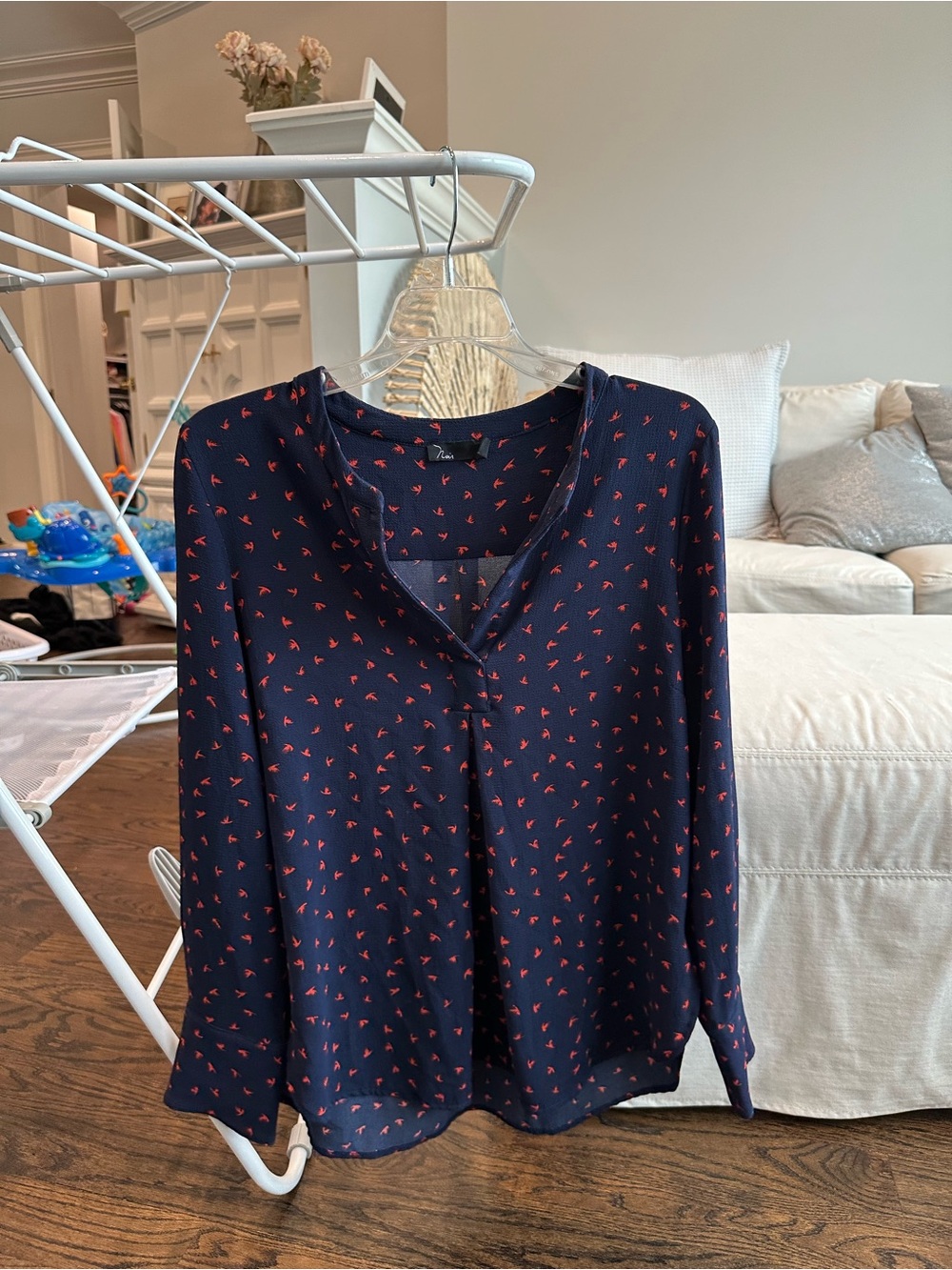 Maternity Shirt Blue Printed V-Neck Women's Blouse